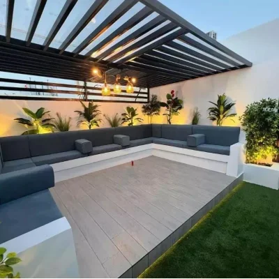 تركيب جلسات خارجية مع اضاءة وعشب – القرني حداد 2000